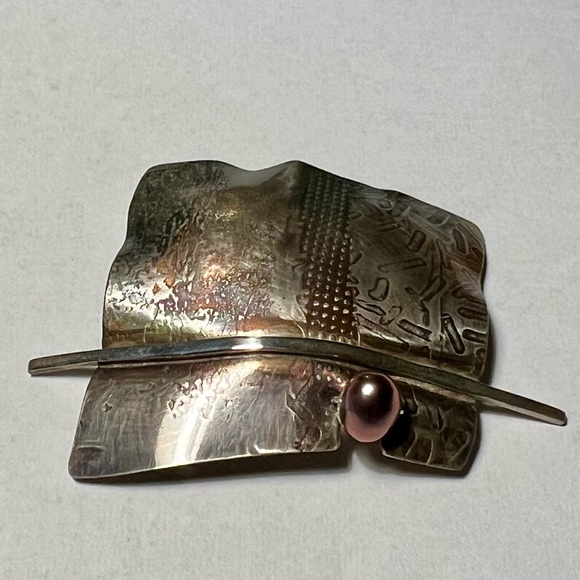 Lynda Fulleryon Bahr Modernist Abstract Sterling silver brooch / Pearl, signed. - Picture 3 of 8